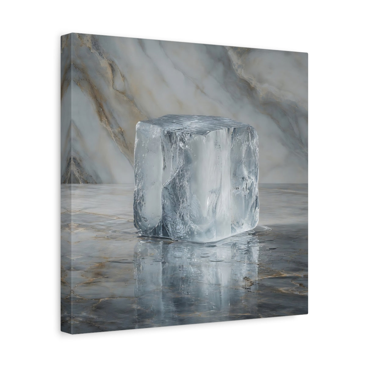 Side Mockup 7. Abstract Ice Block Ice Marble shown as stretched canvas wall art