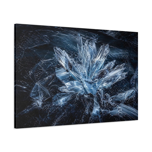 Main Mockup. Abstract Ice Crystals Blue Crystal shown as stretched canvas wall art
