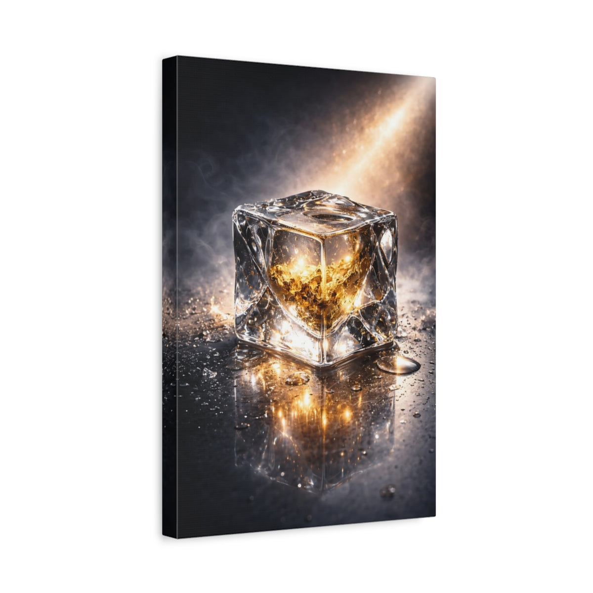 Side Mockup 4. Abstract Ice Cube Gold And Black shown as stretched canvas wall art