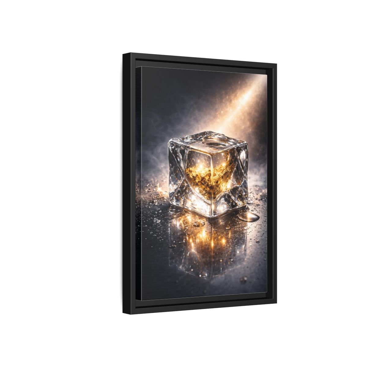 Abstract Ice Cube Gold - Framed Canvas Wall Art Print - YesArtYes