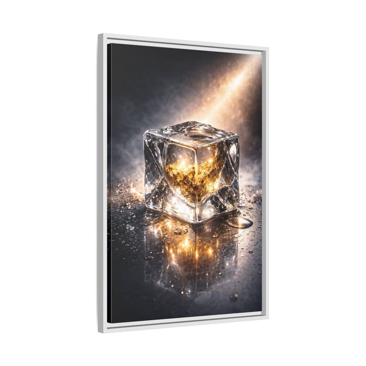 Abstract Ice Cube Gold - Framed Canvas Wall Art Print - YesArtYes