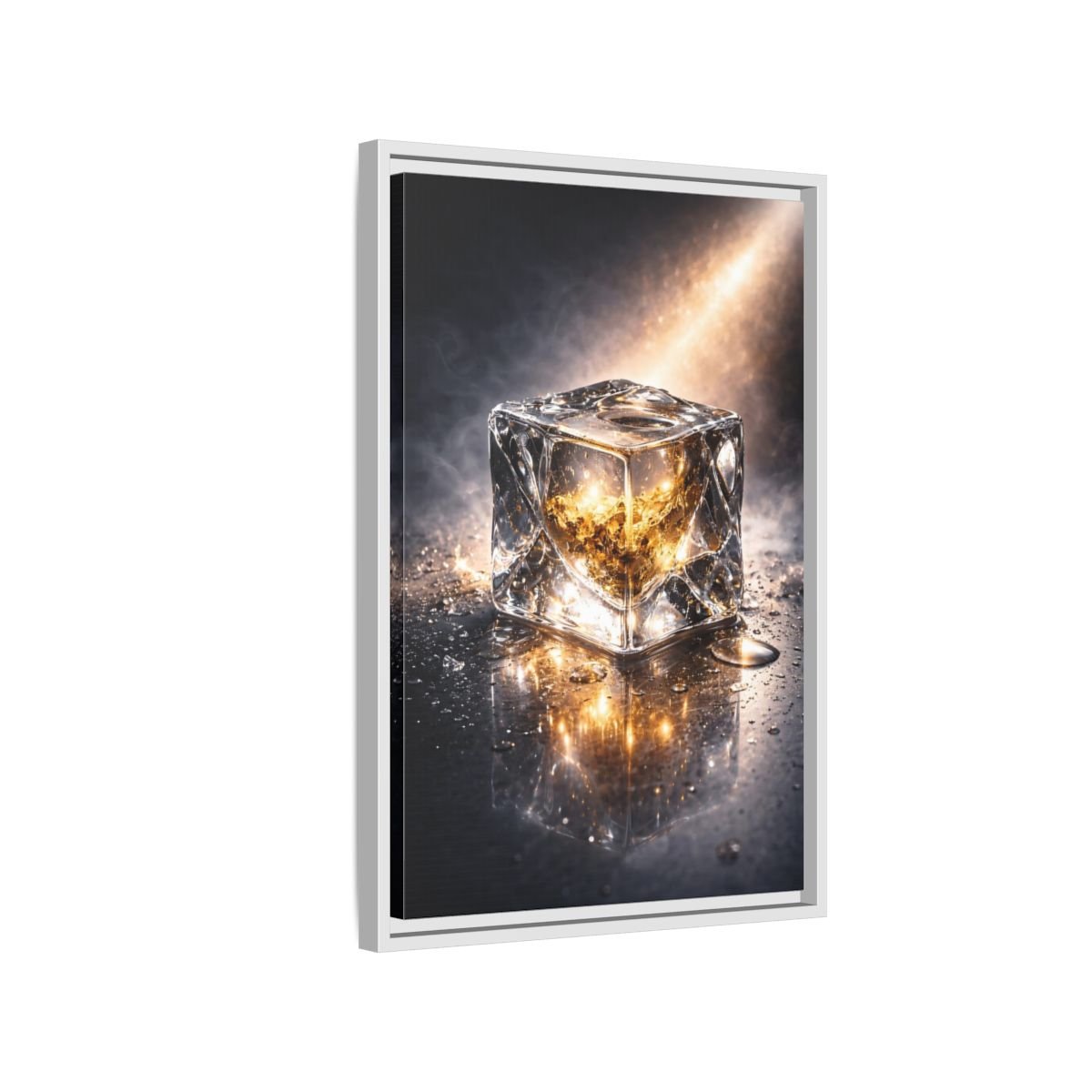 Abstract Ice Cube Gold - Framed Canvas Wall Art Print - YesArtYes