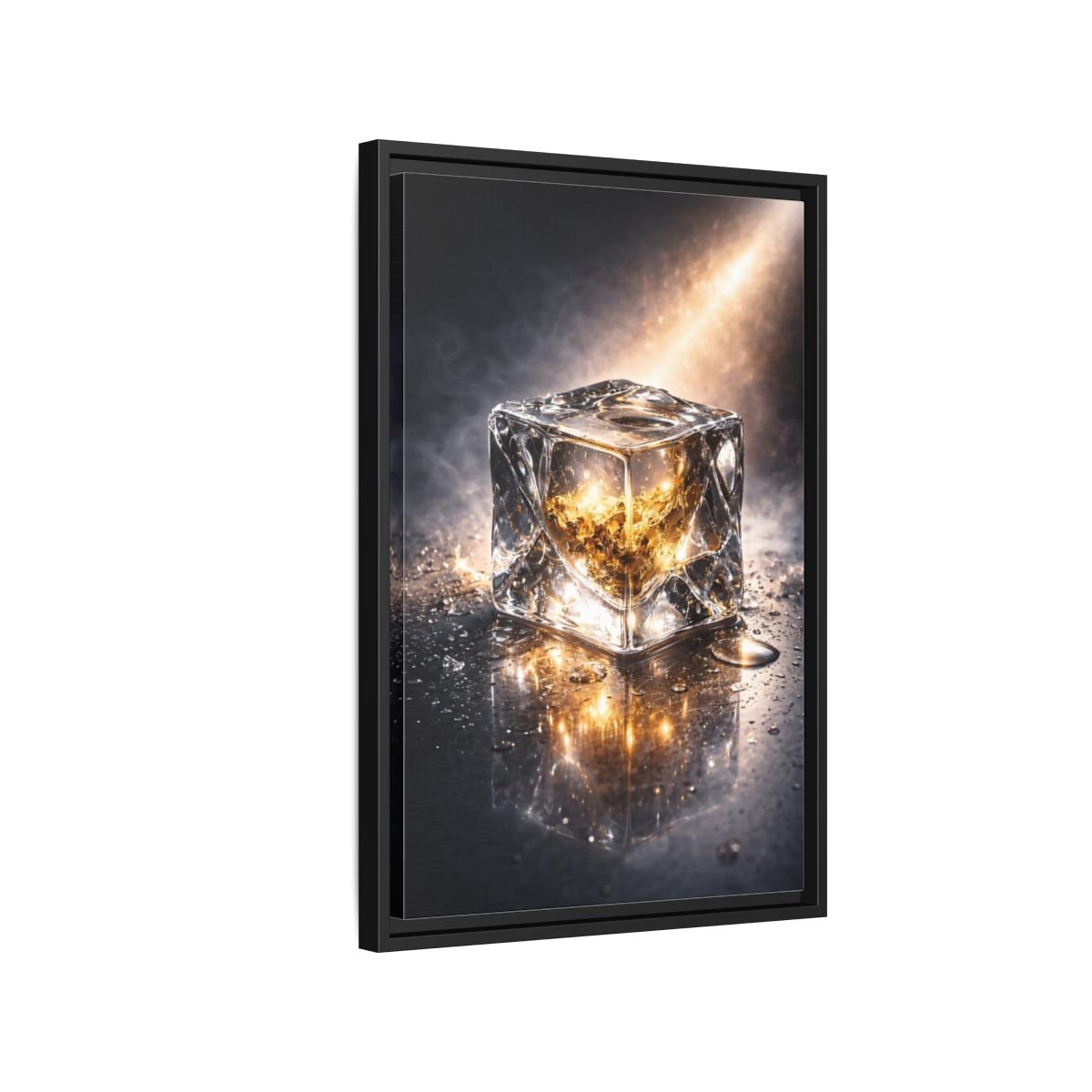 Abstract Ice Cube Gold - Framed Canvas Wall Art Print - YesArtYes