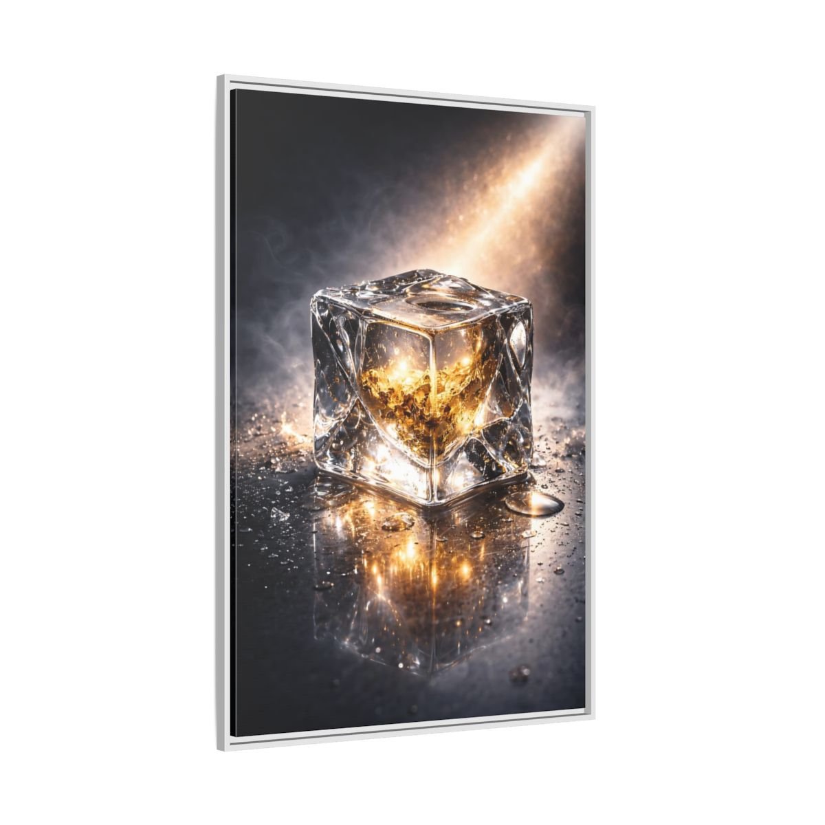 Abstract Ice Cube Gold - Framed Canvas Wall Art Print - YesArtYes