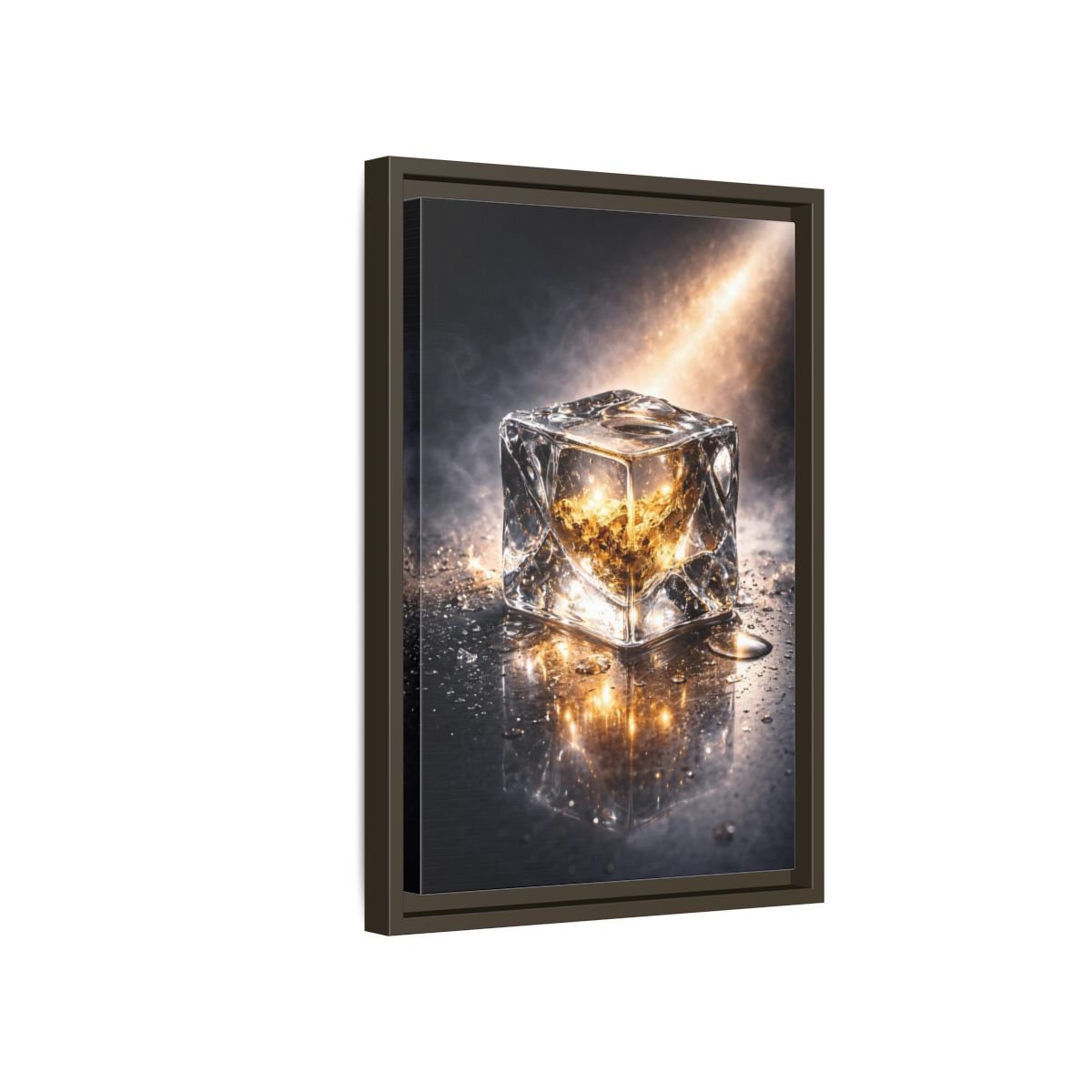 Abstract Ice Cube Gold - Framed Canvas Wall Art Print - YesArtYes