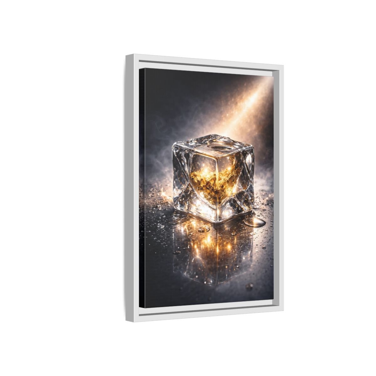 Abstract Ice Cube Gold - Framed Canvas Wall Art Print - YesArtYes