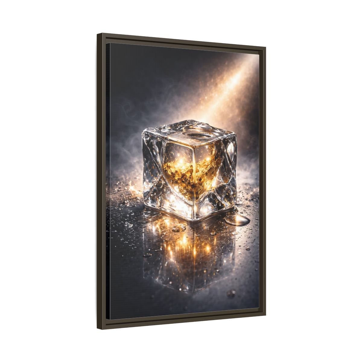 Abstract Ice Cube Gold - Framed Canvas Wall Art Print - YesArtYes