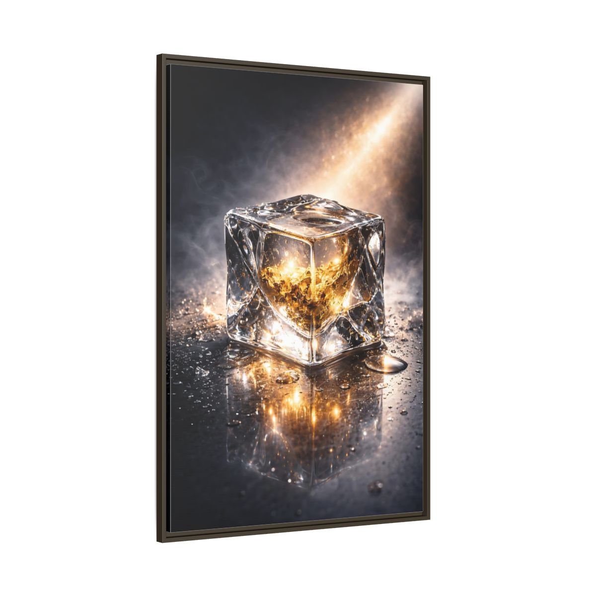 Abstract Ice Cube Gold - Framed Canvas Wall Art Print - YesArtYes