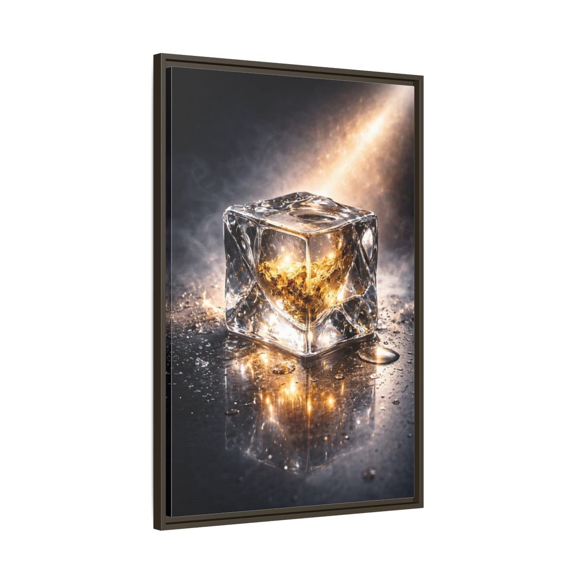 Abstract Ice Cube Gold - Framed Canvas Wall Art Print - YesArtYes