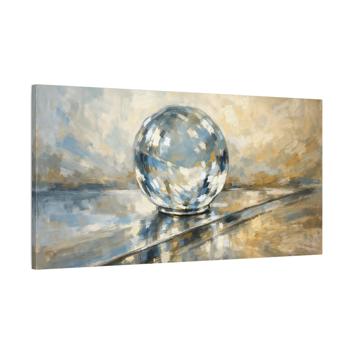 Side Mockup 1. Abstract Disco Ball Blue Gold Abstract shown as stretched canvas wall art