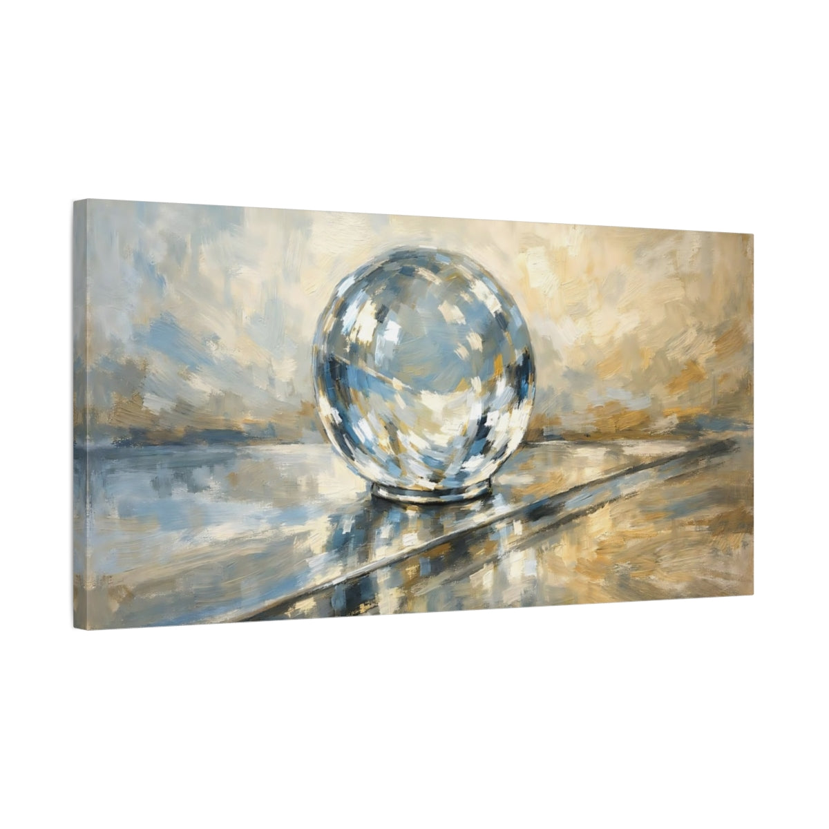 Side Mockup 2. Abstract Disco Ball Blue Gold Abstract shown as stretched canvas wall art