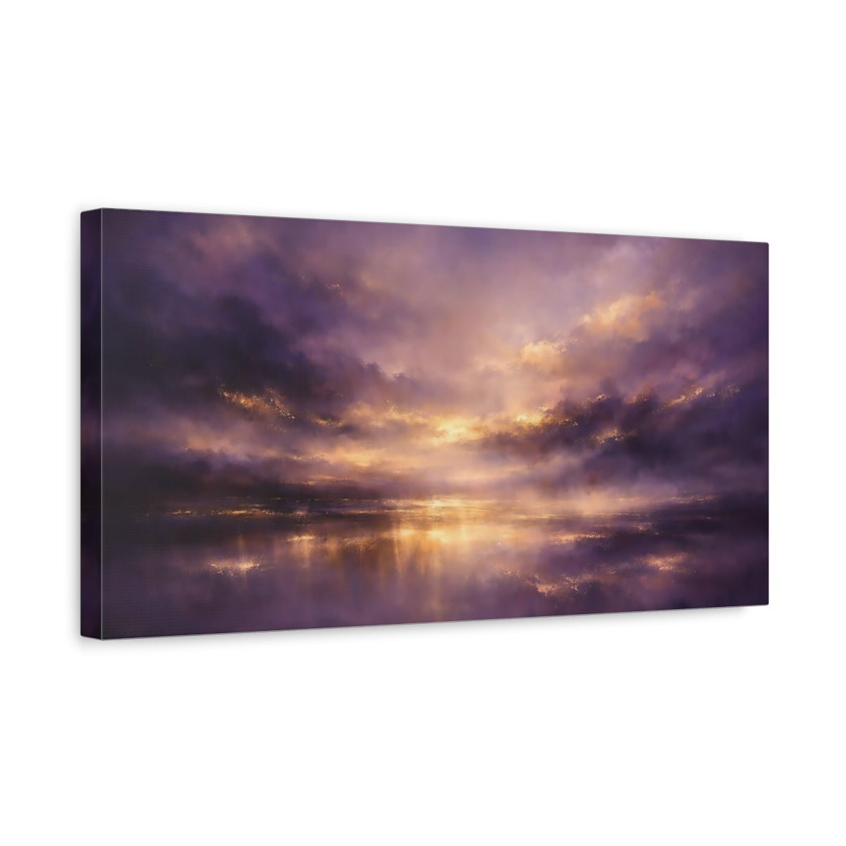 Side Mockup 3. Nature Dramatic Sky Purple And Gold shown as stretched canvas wall art
