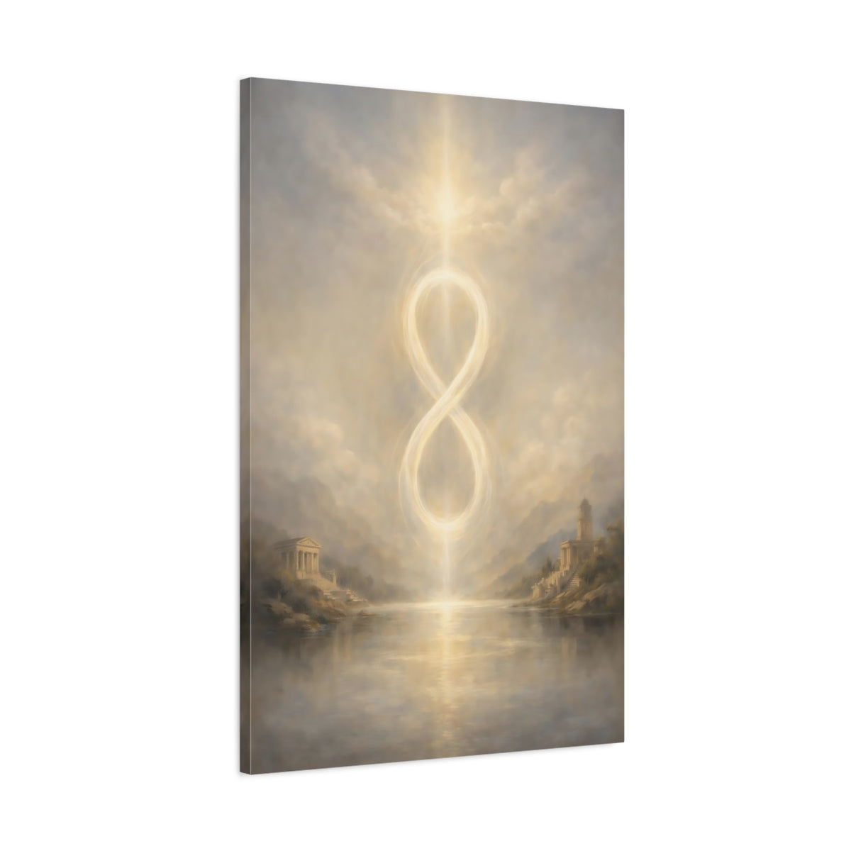 Side Mockup 1. Abstract Infinity Symbol Golden Infinity shown as stretched canvas wall art