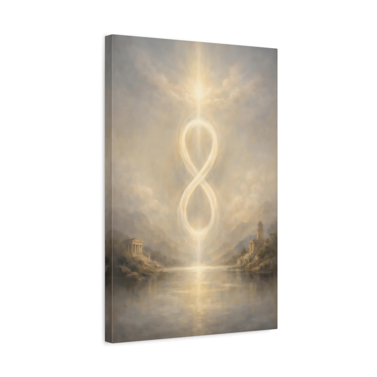 Side Mockup 3. Abstract Infinity Symbol Golden Infinity shown as stretched canvas wall art
