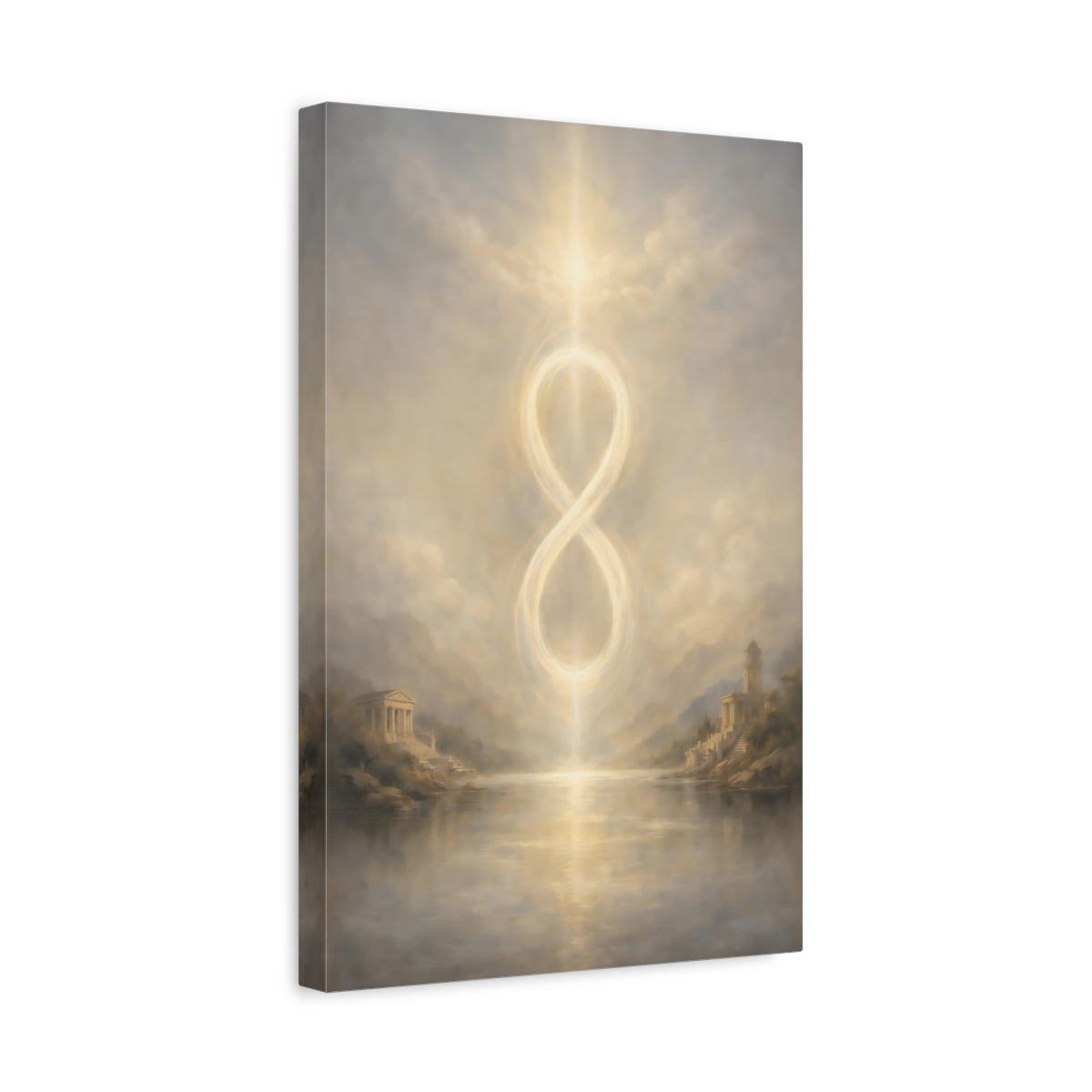 Side Mockup 4. Abstract Infinity Symbol Golden Infinity shown as stretched canvas wall art