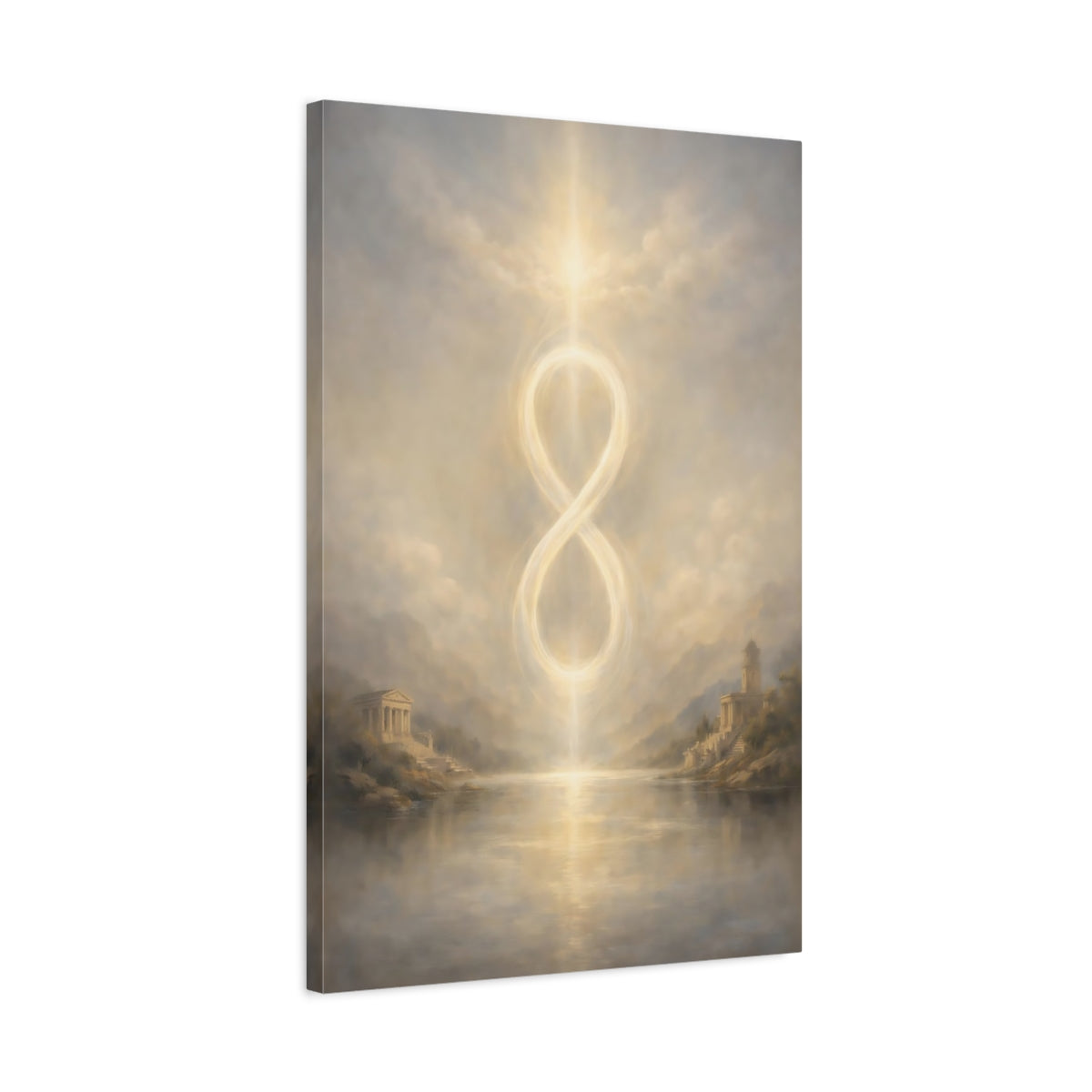 Side Mockup 2. Abstract Infinity Symbol Golden Infinity shown as stretched canvas wall art