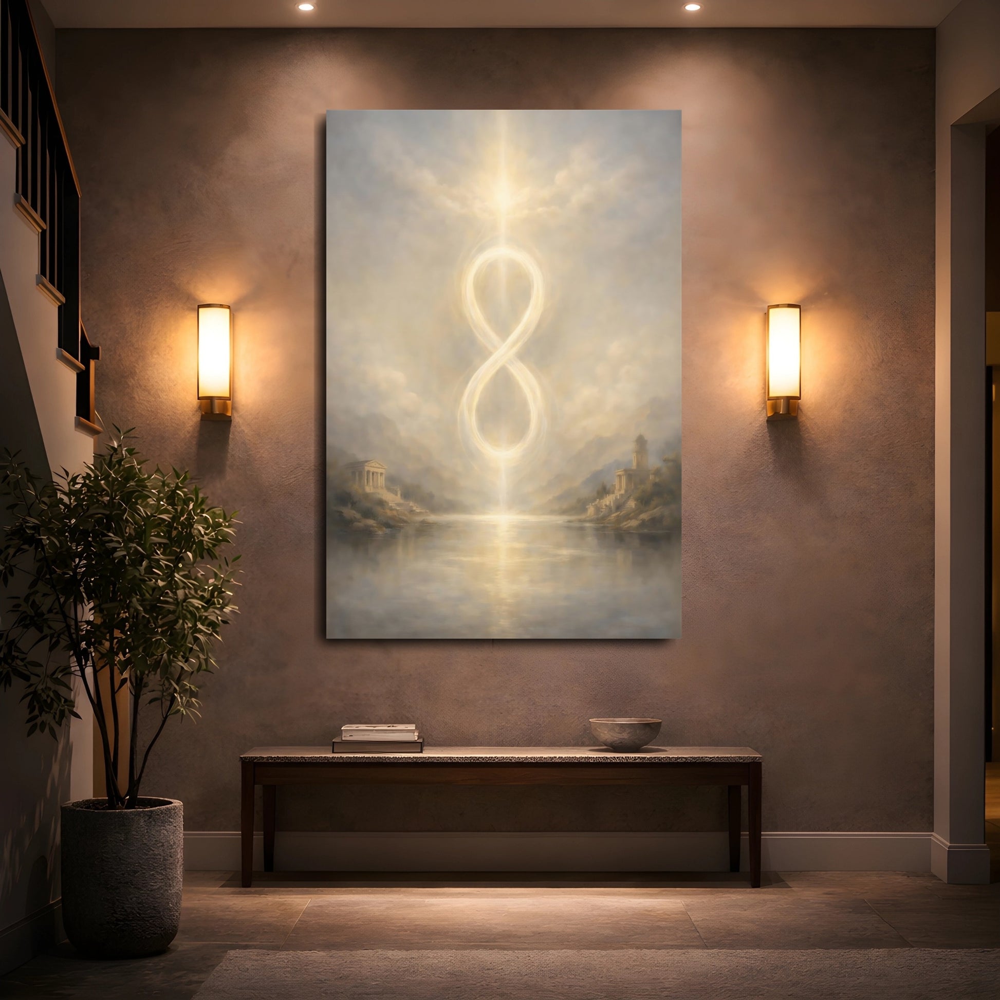Mockup 4. Abstract Infinity Symbol Golden Infinity shown as stretched canvas wall art