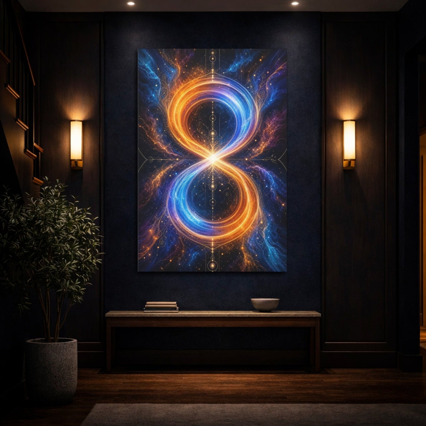 Abstract Infinity Symbol Orange And Blue Canvas Print – Decor for Living Room, Large Wall - YesArtYes