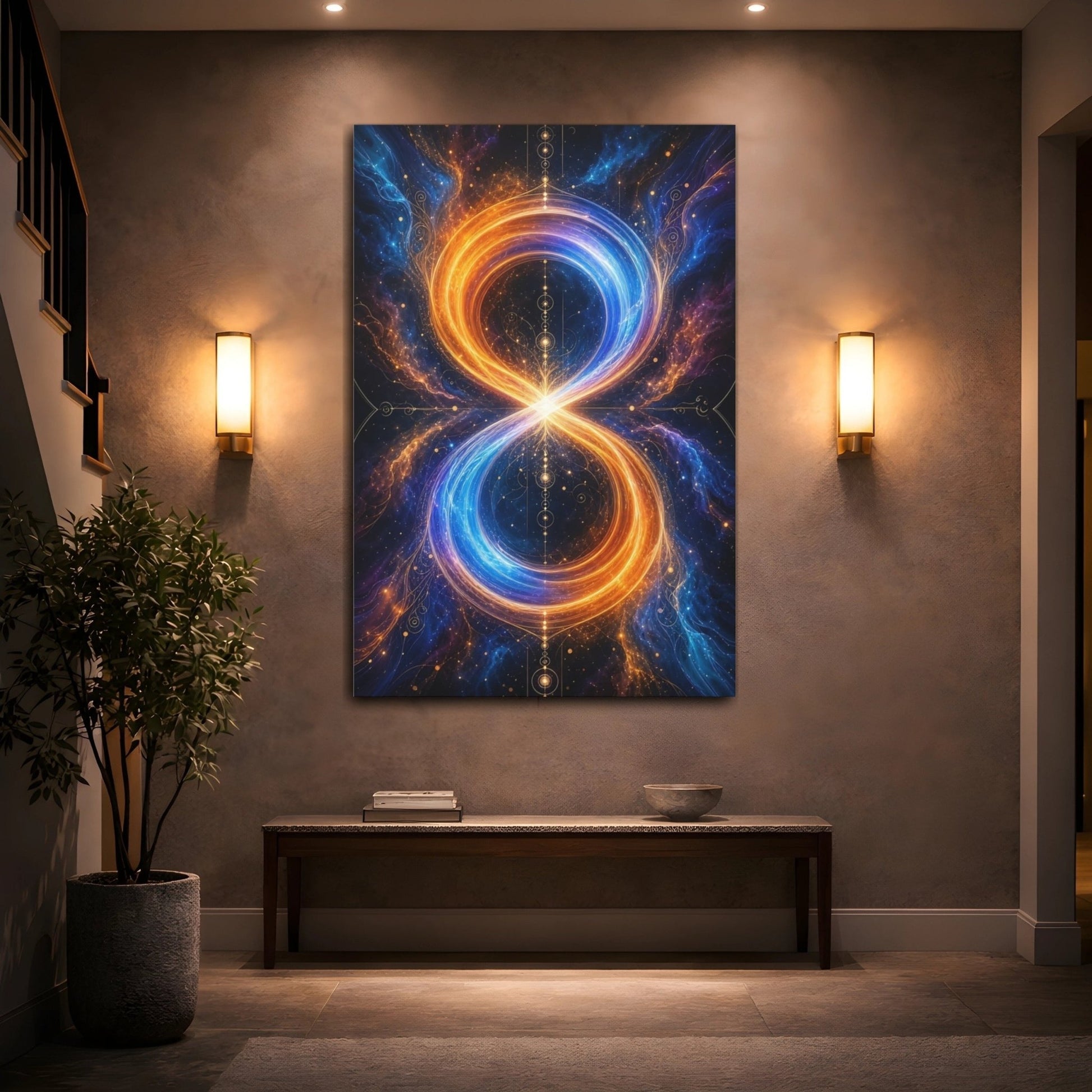Abstract Infinity Symbol Orange And Blue Canvas Print – Decor for Living Room, Large Wall - YesArtYes