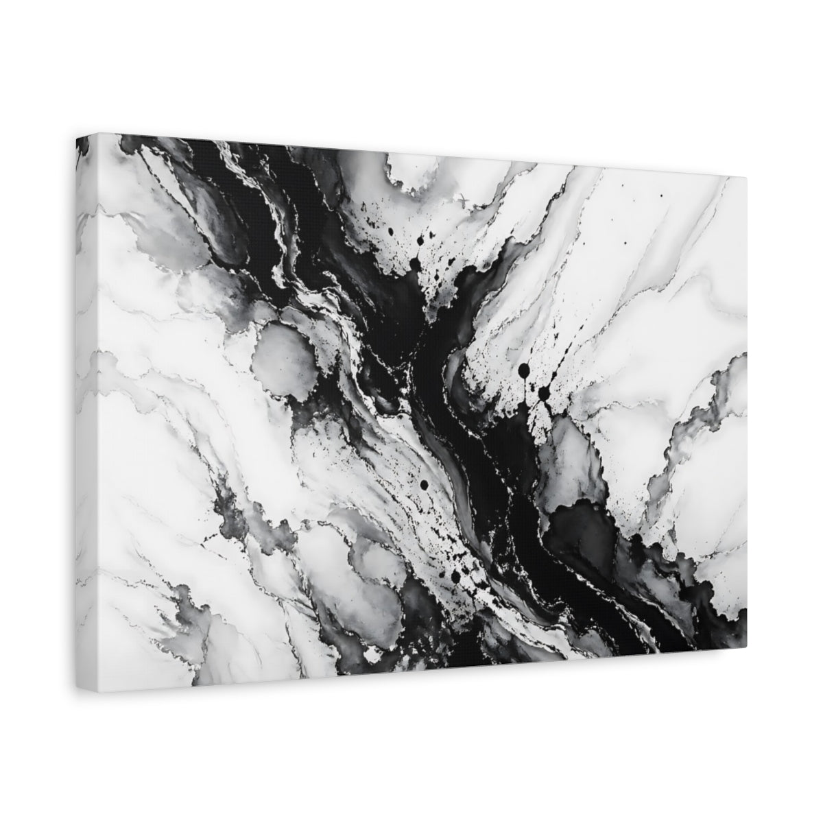 Side Mockup 4. Abstract Abstract Ink Black And White shown as stretched canvas wall art