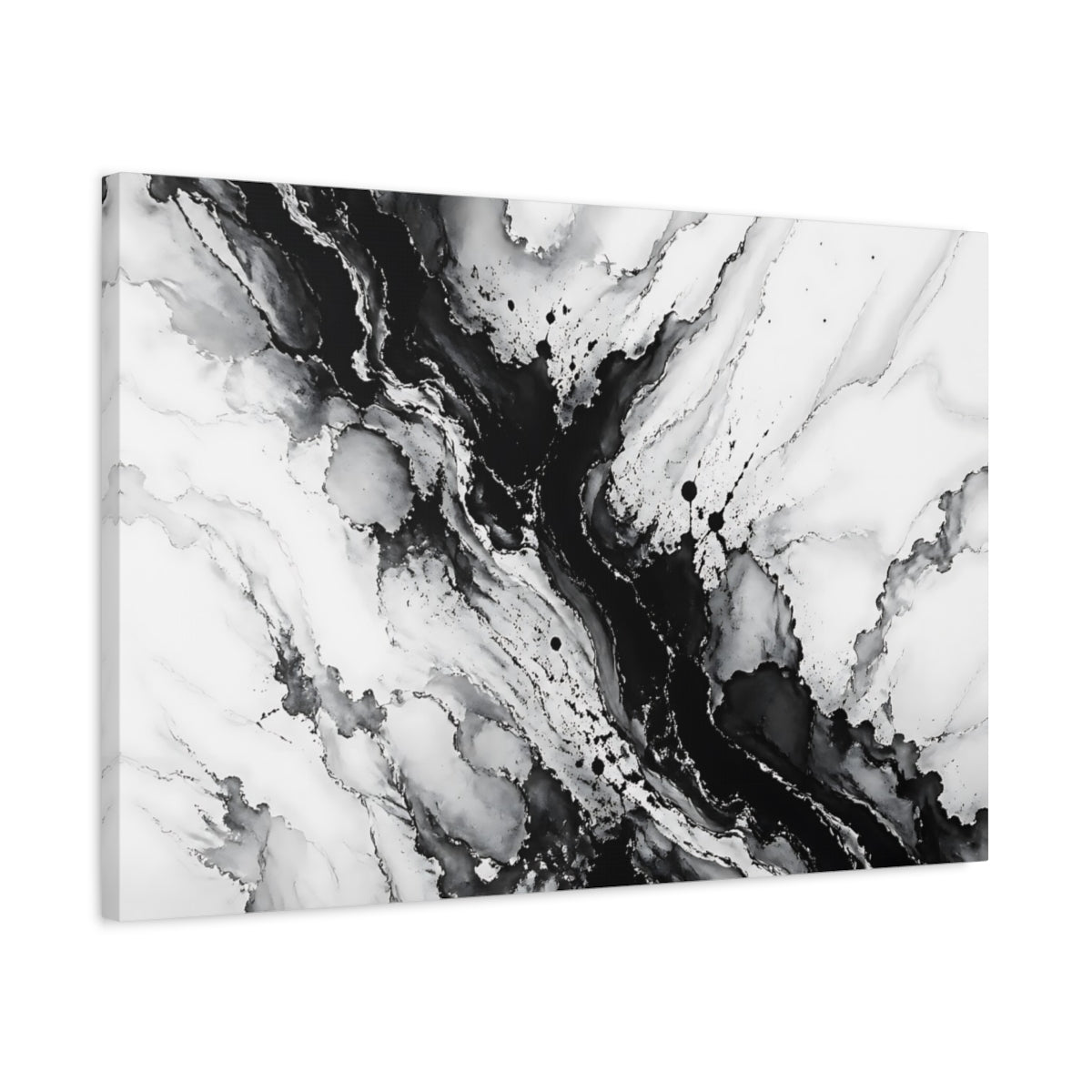 Side Mockup 2. Abstract Abstract Ink Black And White shown as stretched canvas wall art