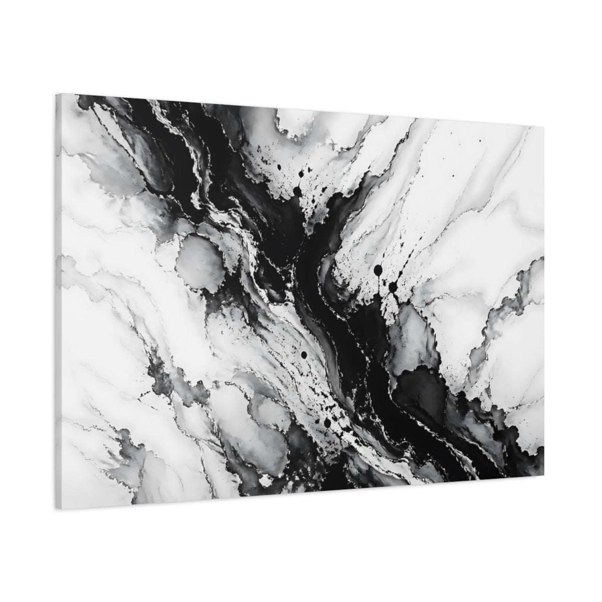 Side Mockup 1. Abstract Abstract Ink Black And White shown as stretched canvas wall art