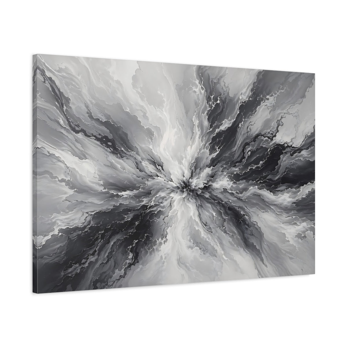 Main Mockup. Abstract Ink Explosion Monochrome Ink Abstract shown as stretched canvas wall art