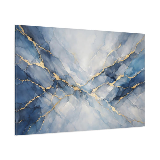 Main Mockup. Abstract Ink Flow Blue And Gold shown as stretched canvas wall art