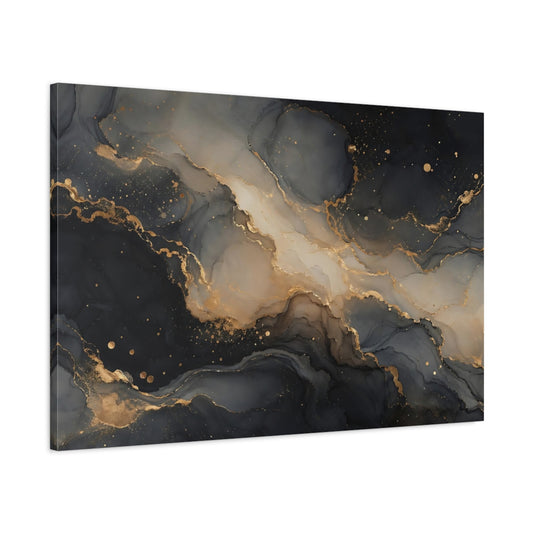 Main Mockup. Abstract Ink Flow Dark Gold Abstract shown as stretched canvas wall art