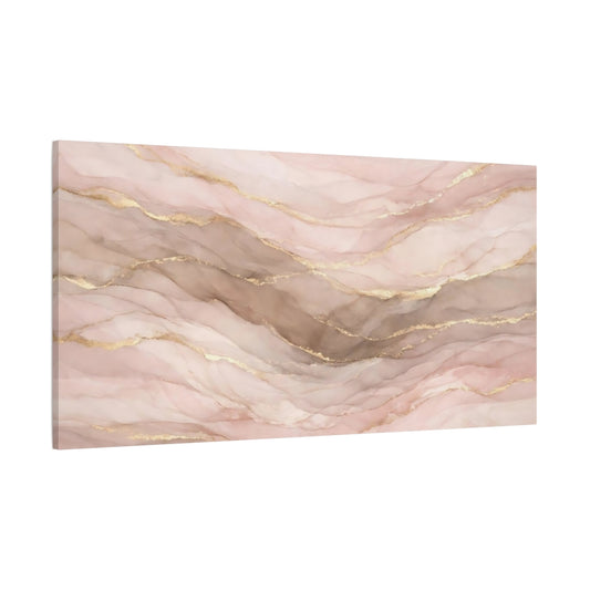 Main Mockup. Abstract Ink Flow Pink And Gold Abstract shown as stretched canvas wall art