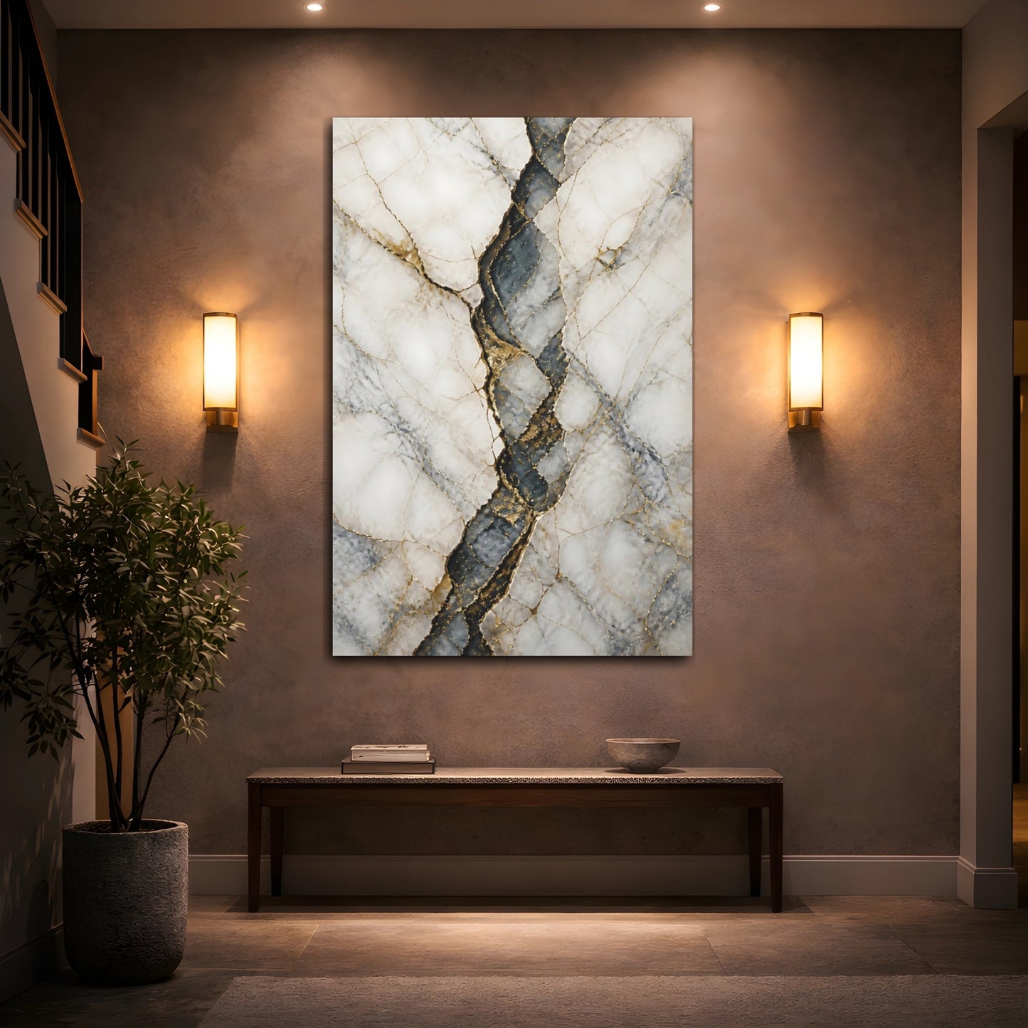 Mockup 2. Abstract Kintsugi Art Kintsugi Gold shown as stretched canvas wall art