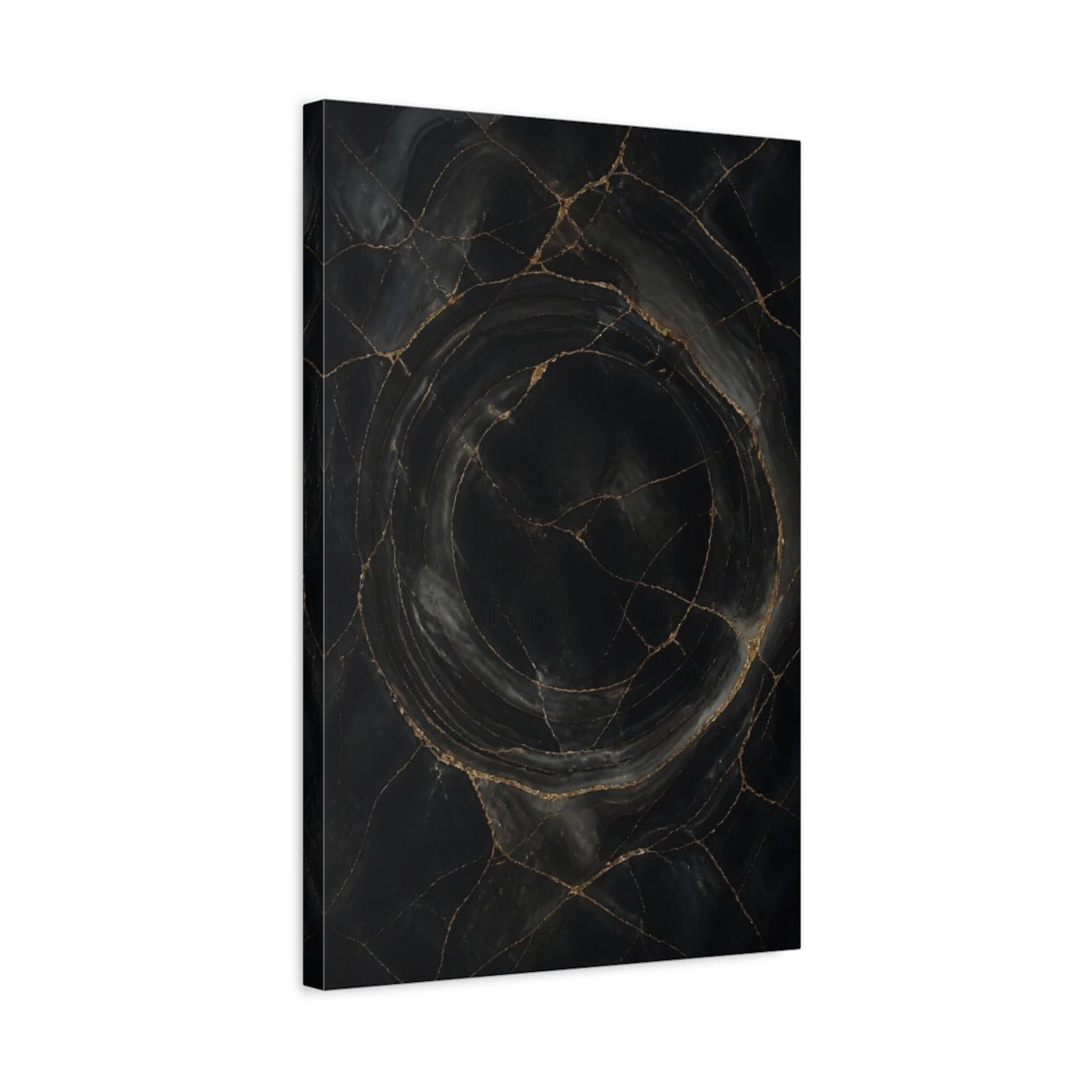 Abstract Kintsugi Marble Black Gold Canvas Print – Living Room, Above Fireplace - YesArtYes