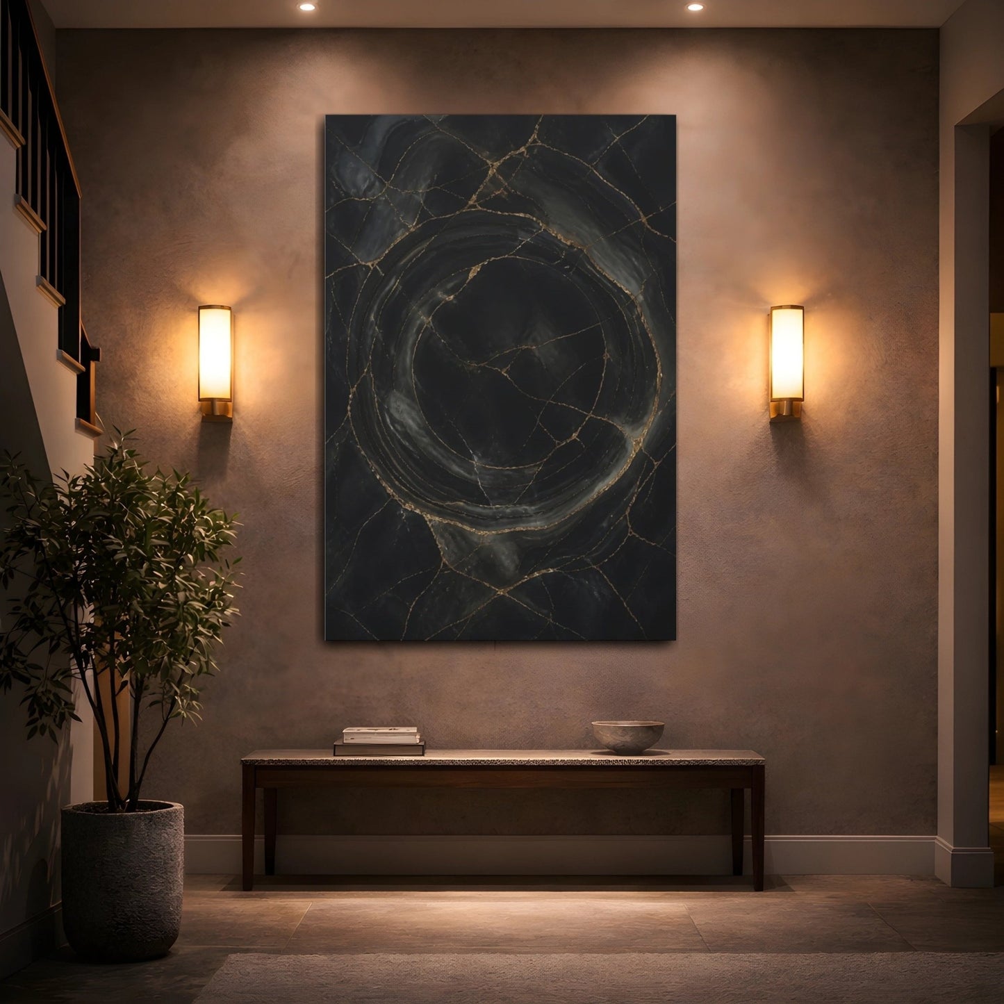 Abstract Kintsugi Marble Black Gold Canvas Print – Living Room, Above Fireplace - YesArtYes