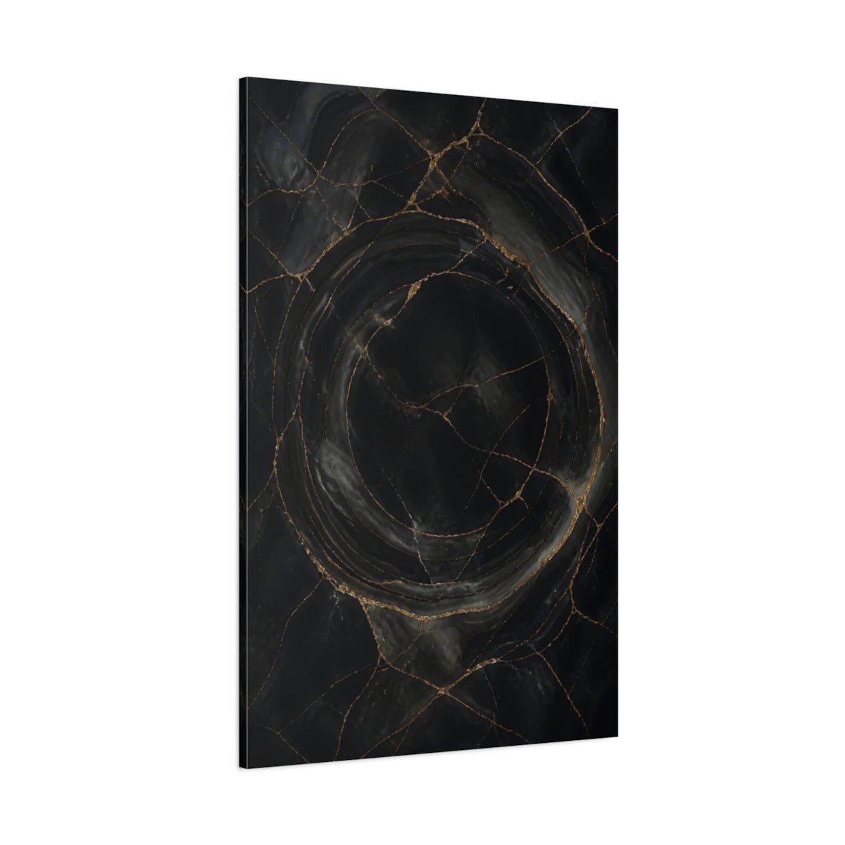 Abstract Kintsugi Marble Black Gold Canvas Print – Living Room, Above Fireplace - YesArtYes