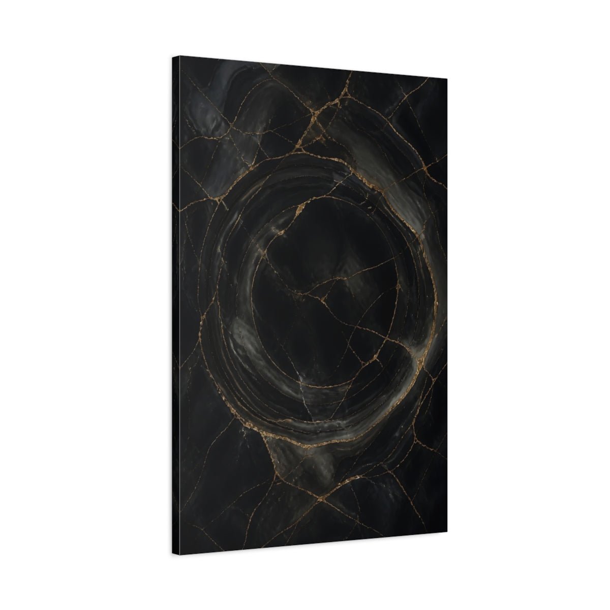 Abstract Kintsugi Marble Black Gold Canvas Print – Living Room, Above Fireplace - YesArtYes