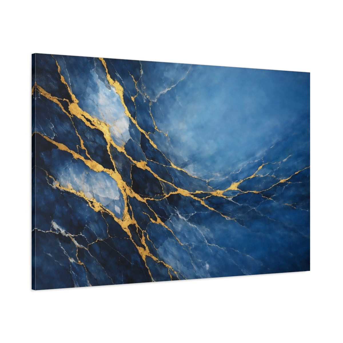 Main Mockup. Abstract Kintsugi Pattern Blue Gold Abstract shown as stretched canvas wall art