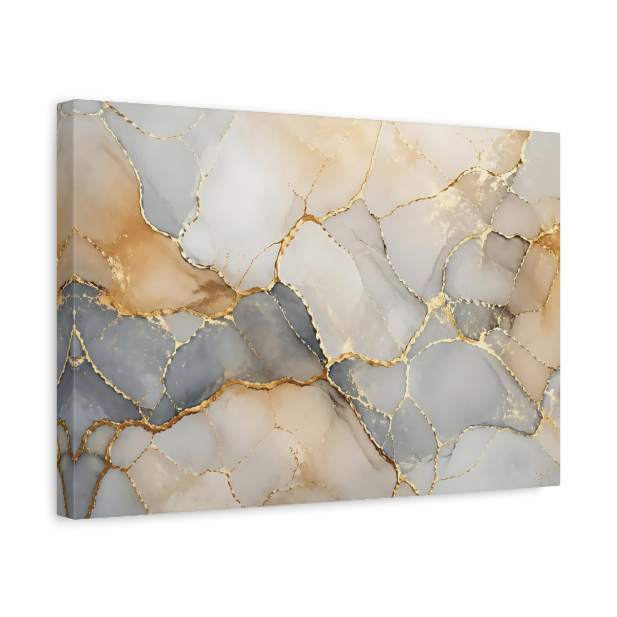 Side Mockup 4. Abstract Kintsugi Pattern Gold And Gray shown as stretched canvas wall art