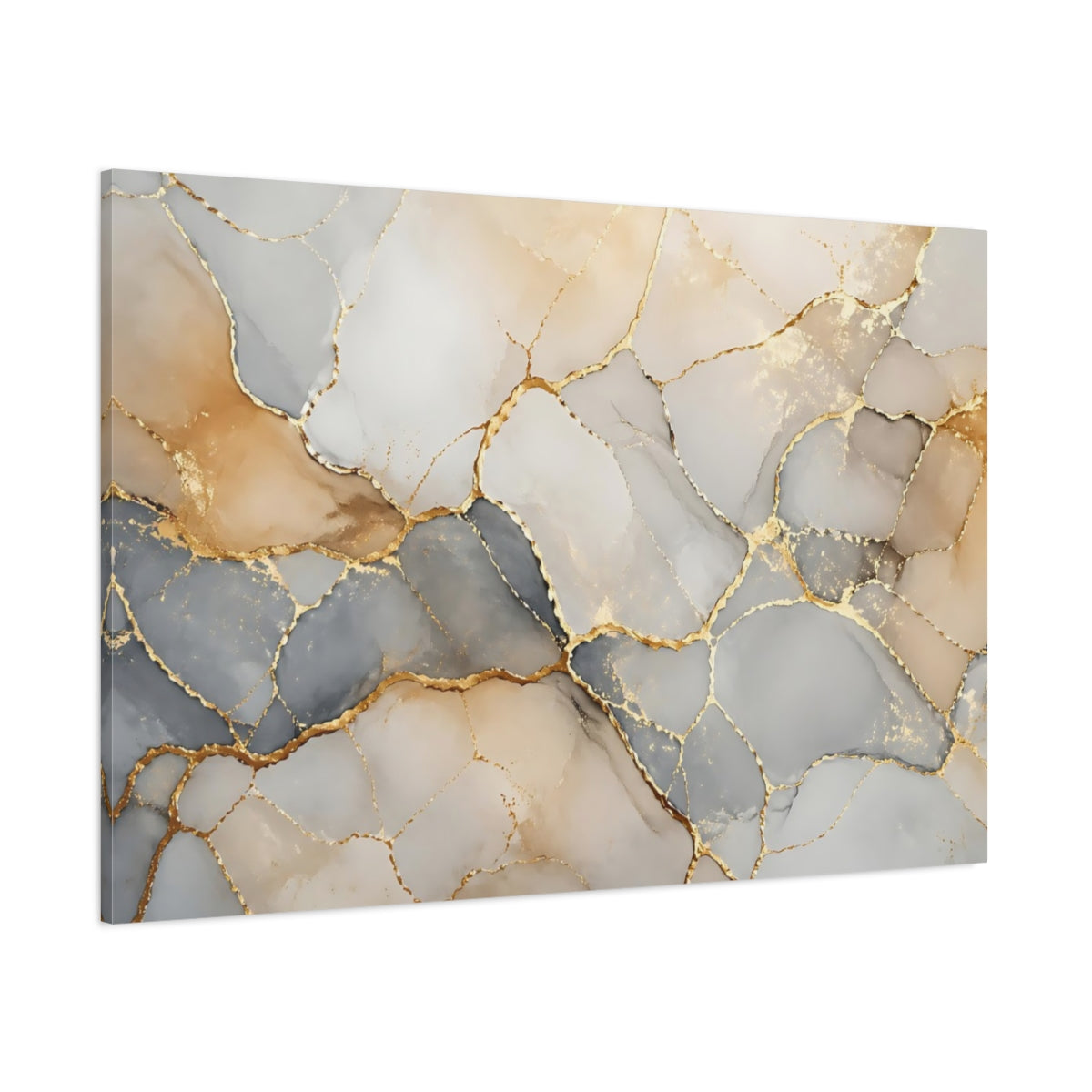 Side Mockup 1. Abstract Kintsugi Pattern Gold And Gray shown as stretched canvas wall art
