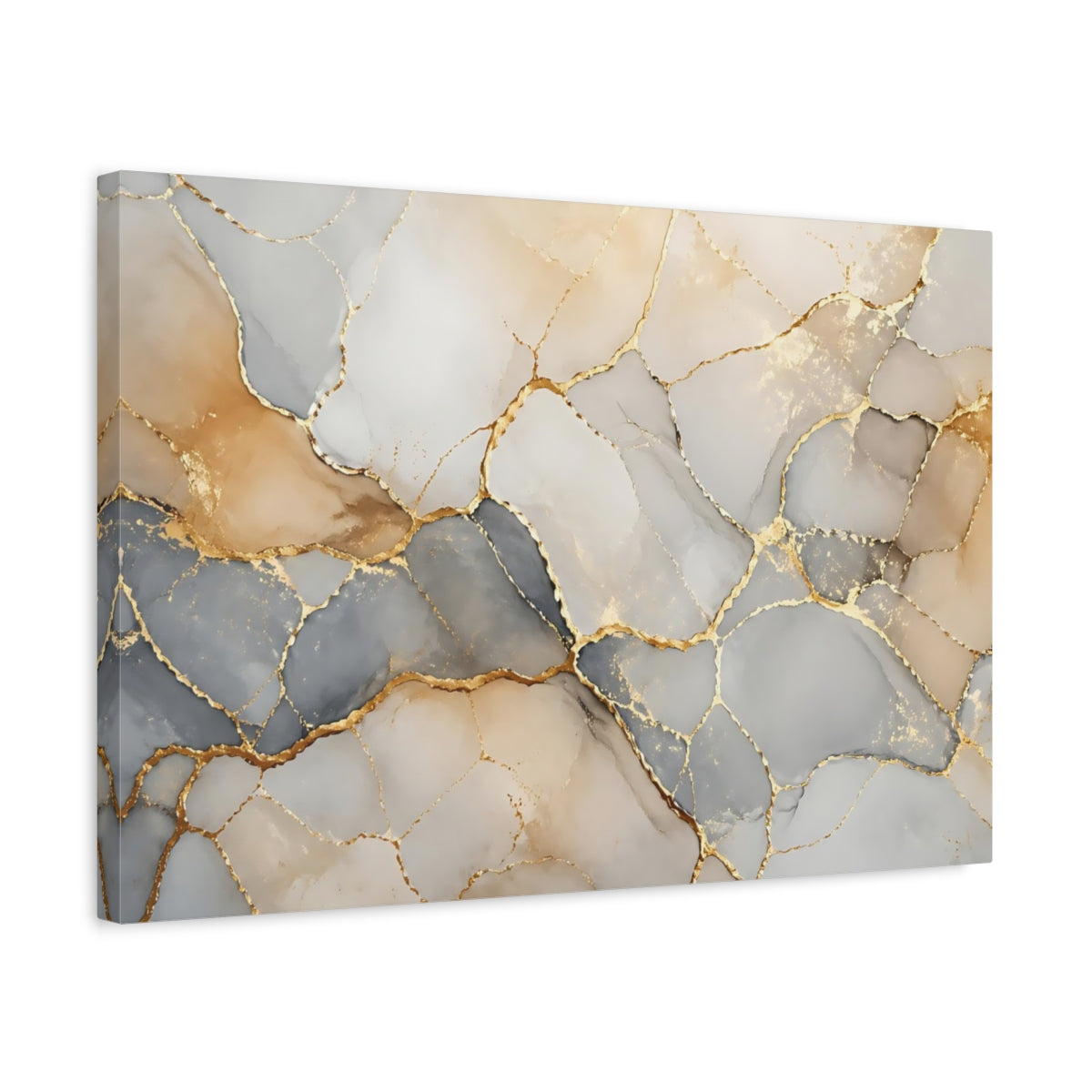 Side Mockup 3. Abstract Kintsugi Pattern Gold And Gray shown as stretched canvas wall art