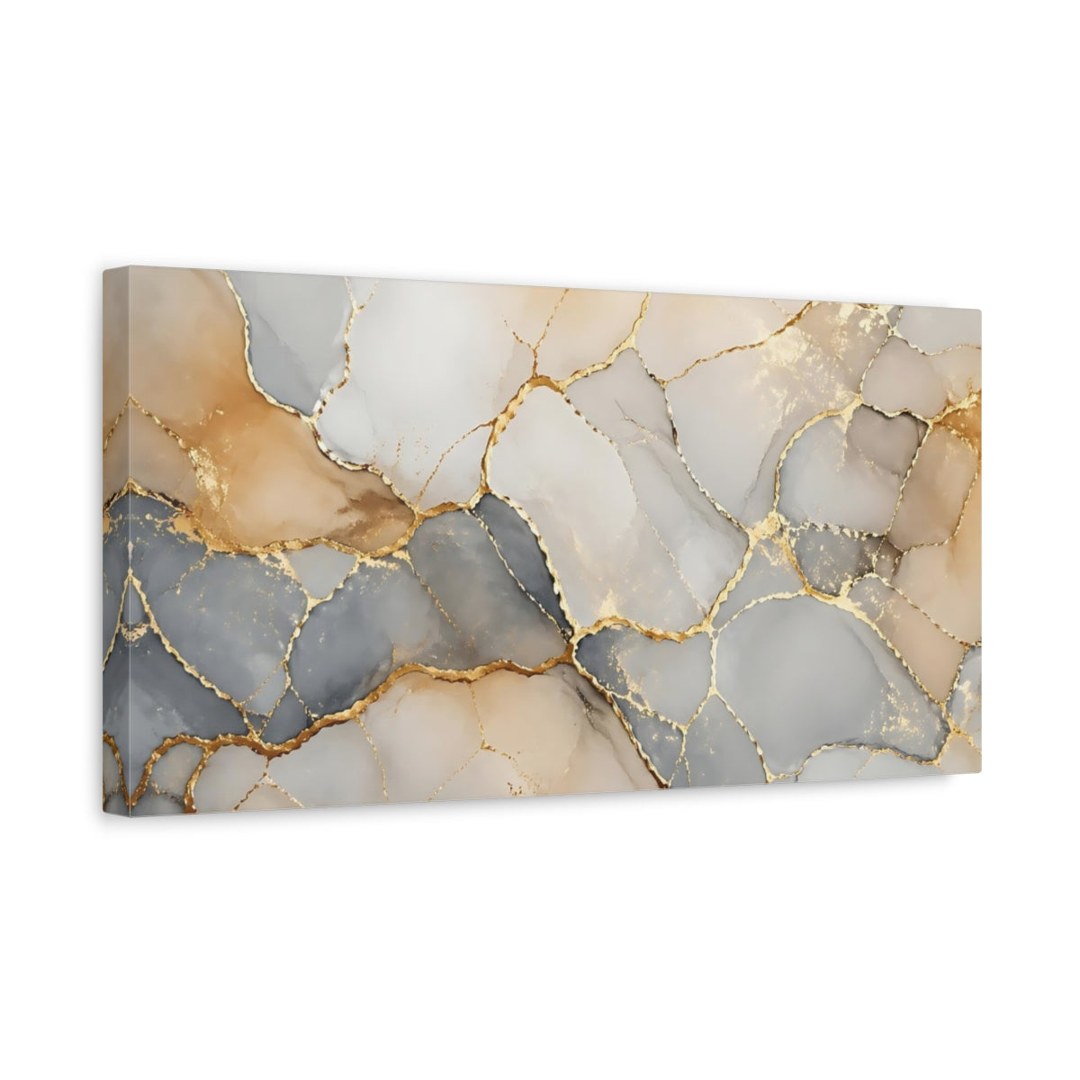 Side Mockup 3. Abstract Kintsugi Pattern Gold Gray Abstract shown as stretched canvas wall art