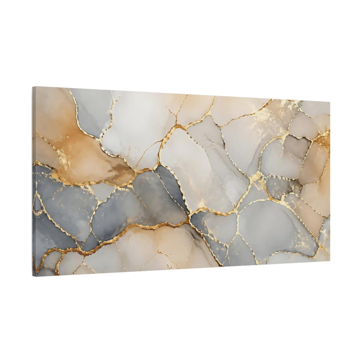 Side Mockup 2. Abstract Kintsugi Pattern Gold Gray Abstract shown as stretched canvas wall art