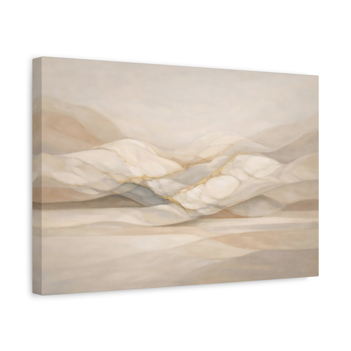 Side Mockup 4. Abstract Abstract Landscape Beige Gold shown as stretched canvas wall art