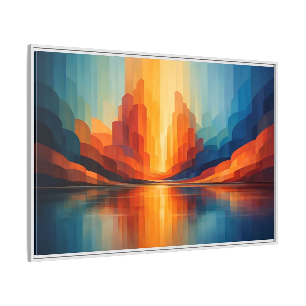 Side Mockup 7. Abstract Abstract Landscape Blue Orange Abstract shown as stretched canvas wall art