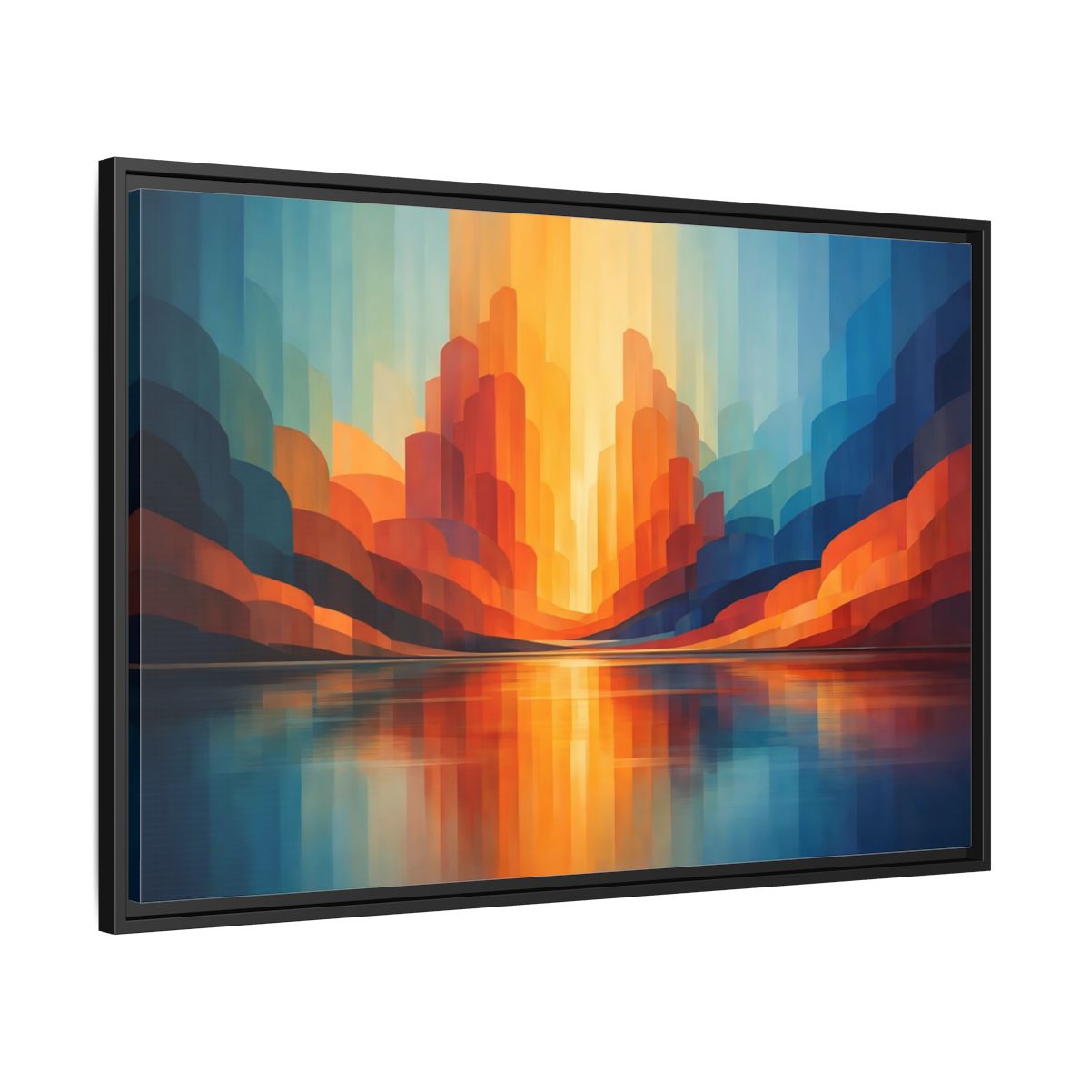 Side Mockup 13. Abstract Abstract Landscape Blue Orange Abstract shown as stretched canvas wall art