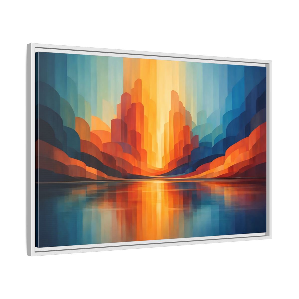 Side Mockup 8. Abstract Abstract Landscape Blue Orange Abstract shown as stretched canvas wall art