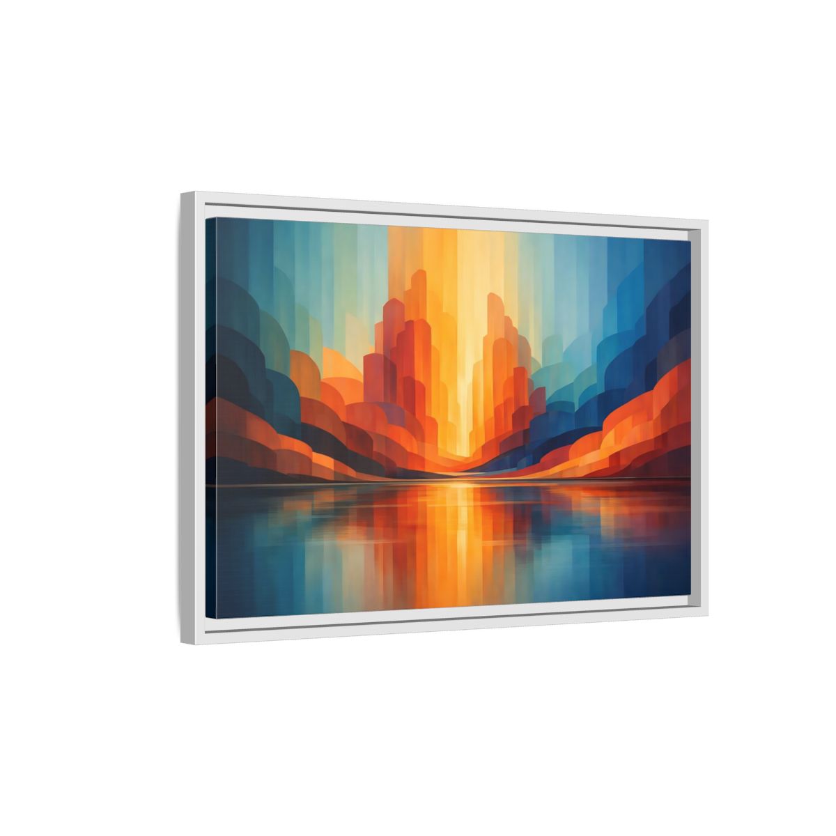 Side Mockup 1. Abstract Abstract Landscape Blue Orange Abstract shown as stretched canvas wall art