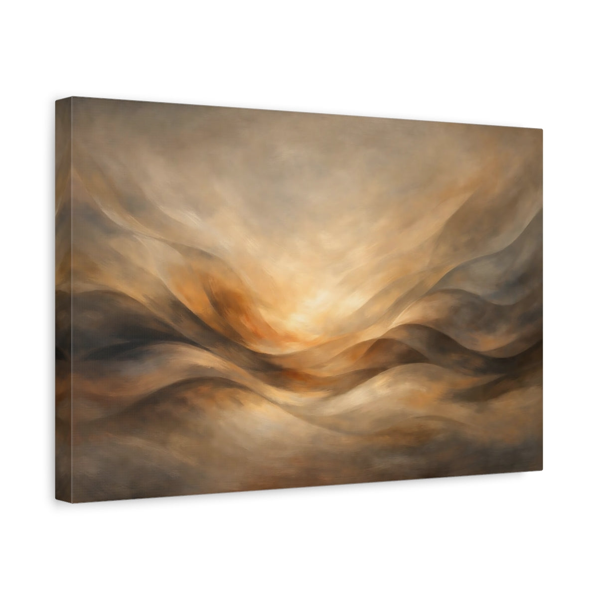 Side Mockup 4. Abstract Abstract Landscape Brown And Gold shown as stretched canvas wall art