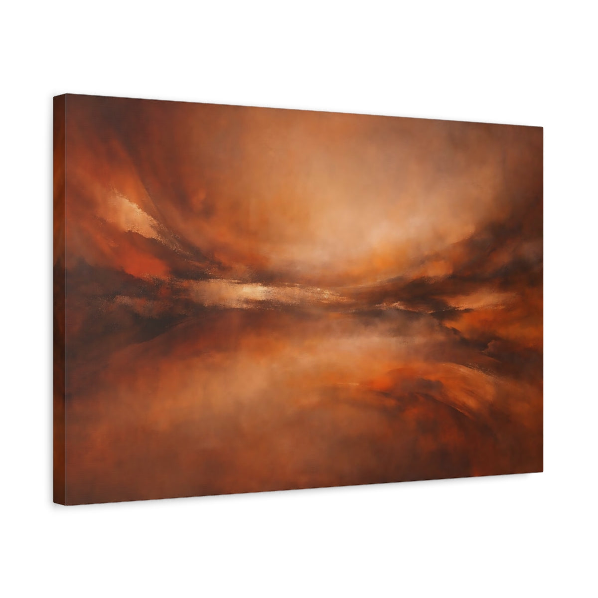 Side Mockup 3. Abstract Abstract Landscape Brown And Orange shown as stretched canvas wall art