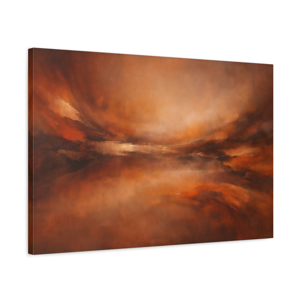 Side Mockup 2. Abstract Abstract Landscape Brown And Orange shown as stretched canvas wall art