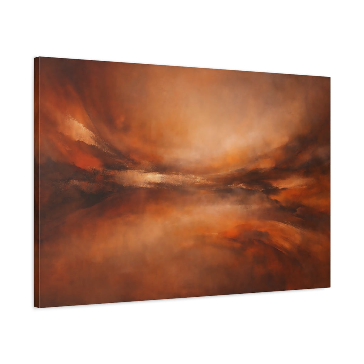 Side Mockup 1. Abstract Abstract Landscape Brown And Orange shown as stretched canvas wall art